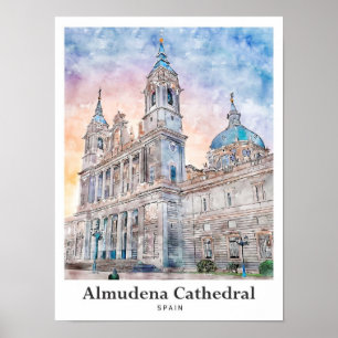 Kathedrale von Almudena Madrid Spanien Reise Aquar Poster