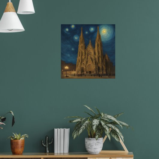 Kathedrale von Barcelona am Night van Gogh Style Poster (Wohnzimmer 1)