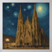 Kathedrale von Barcelona am Night van Gogh Style Poster (Vorne)