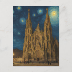 Kathedrale von Barcelona am Night van Gogh Style Postkarte