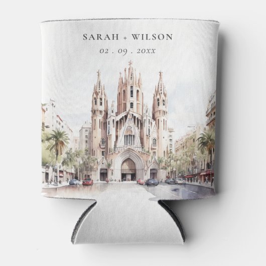 Kathedrale von Barcelona Spanien Wasserfarbenhochz Dosenkühler (Vorderseite)