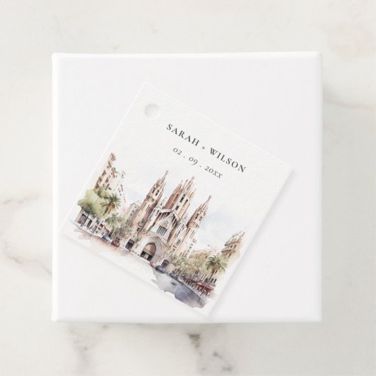 Kathedrale von Barcelona Spanien Wasserfarbenhochz Geschenkanhänger (Beispiel)