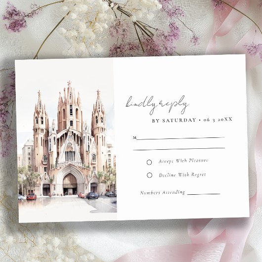 Kathedrale von Barcelona Spanien Wasserfarbenhochz RSVP Karte