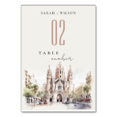 Kathedrale von Barcelona Spanien Wasserfarbenhochz Tischnummer (Rückseite)