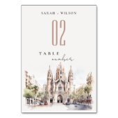Kathedrale von Barcelona Spanien Wasserfarbenhochz Tischnummer (Vorderseite)