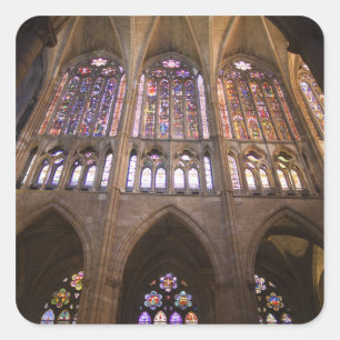 Kathedrale von Leon, Innenraumfenster aus Buntglas Quadratischer Aufkleber