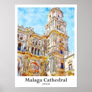 Kathedrale von Málaga Spanien Reise Aquarell Poster