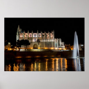 Kathedrale von Palma de Mallorca am Abend - Spanie Poster