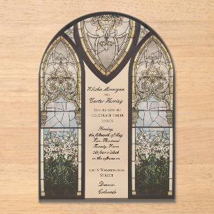 Kathedralen-Stil-Buntglas-Effekt-Hochzeit Acryleinladungen