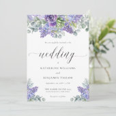 Katherine Elegant Script Floral Lavender Wedding Einladung (Stehend Vorderseite)