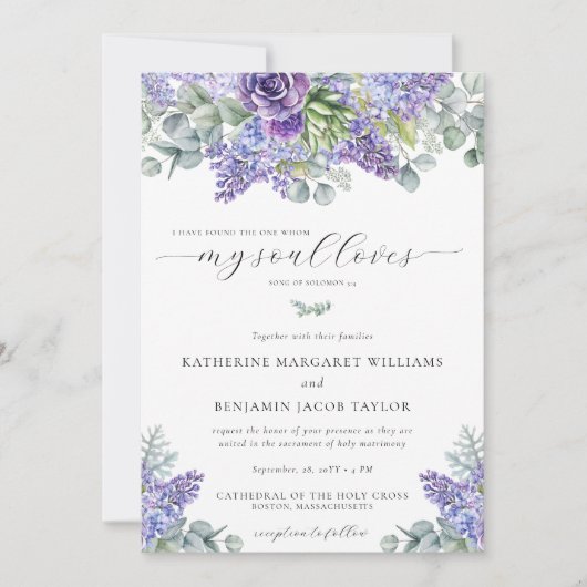 Katherine Floral Lavender Katholic Wedding Einladung (Vorderseite)