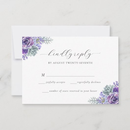 Katherine Lila Floral Script Wedding RSVP Card (Vorderseite)