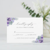 Katherine Lila Floral Script Wedding RSVP Card (Stehend Vorderseite)