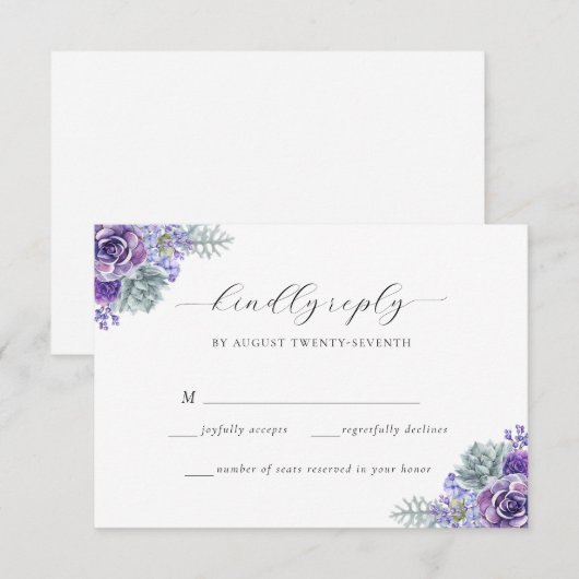 Katherine Lila Floral Script Wedding RSVP Card Karte (Vorne/Hinten)