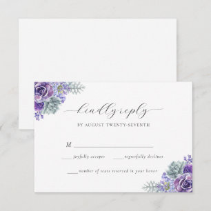 Katherine Lila Floral Script Wedding RSVP Card Karte