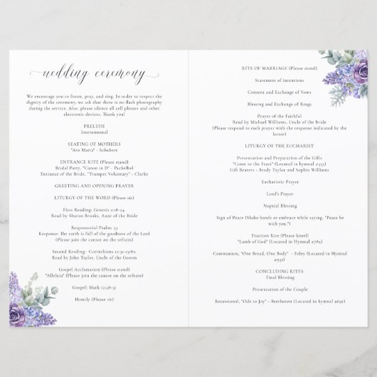 Katherine Lila-katholische Hochzeitsprogramm (Rückseite)