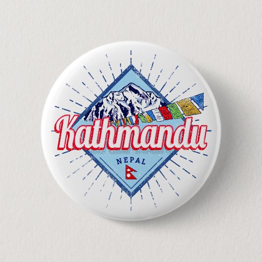 Kathmandu Berge Nepal Retro Flags Souvenir Button (Vorderseite)