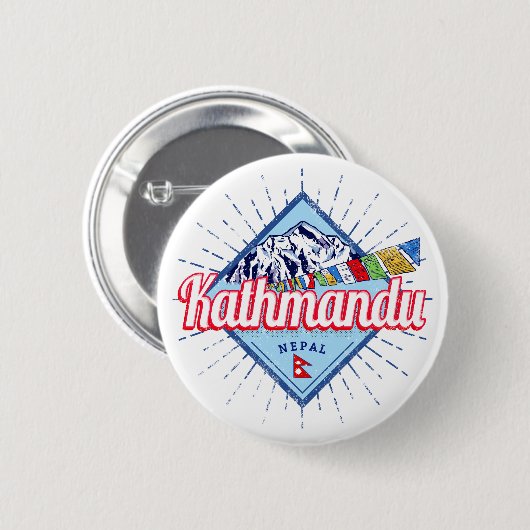 Kathmandu Berge Nepal Retro Flags Souvenir Button (Vorne & Hinten)