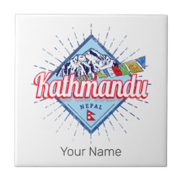Kathmandu Berge Nepal Retro Flags Souvenir Fliese
