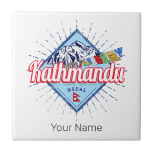Kathmandu Berge Nepal Retro Flags Souvenir Fliese