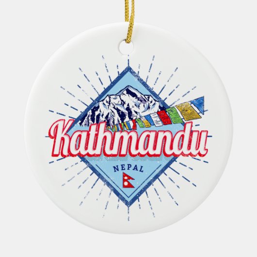 Kathmandu Berge Nepal Retro Flags Souvenir Keramik Ornament (Vorne)