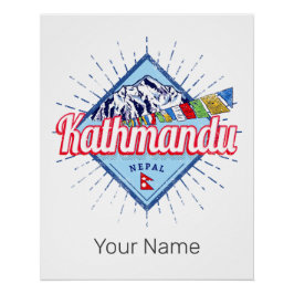 Kathmandu Berge Nepal Retro Flags Souvenir Poster