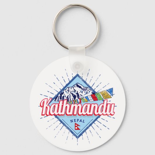 Kathmandu Berge Nepal Retro Flags Souvenir Schlüsselanhänger (Vorderseite)