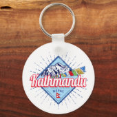 Kathmandu Berge Nepal Retro Flags Souvenir Schlüsselanhänger (Vorderseite)
