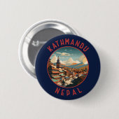 Kathmandu Nepal Retro Distressed Circle Button (Vorne & Hinten)