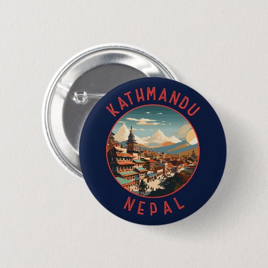 Kathmandu Nepal Retro Distressed Circle Button (Vorne & Hinten)