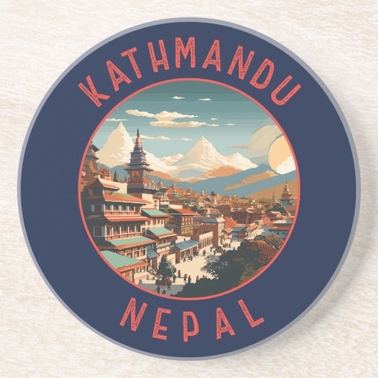 Kathmandu Nepal Retro Distressed Circle Getränkeuntersetzer (Vorne)