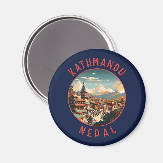 Kathmandu Nepal Retro Distressed Circle Magnet (Vorderseite/Rückseite)