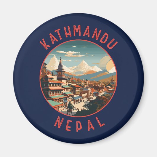 Kathmandu Nepal Retro Distressed Circle Magnet (Vorne)
