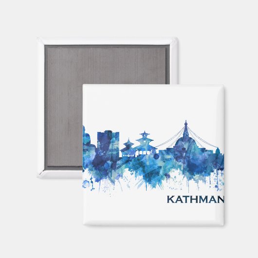 Kathmandu Nepal Skyline Blue Magnet (Vorderseite/Rückseite)