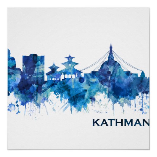 Kathmandu Nepal Skyline Blue Poster (Vorderseite)