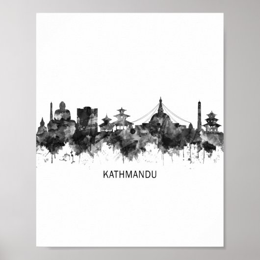 Kathmandu Nepal Skyline BW Poster (Vorne)