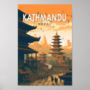Kathmandu Nepal Travel Art Vintag Poster