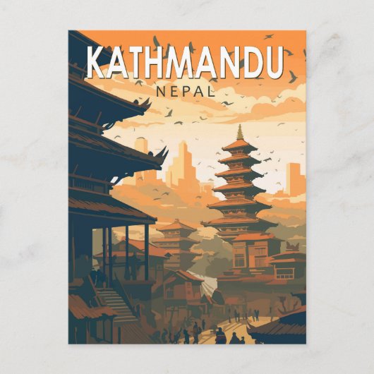 Kathmandu Nepal Travel Art Vintag Postkarte (Vorderseite)