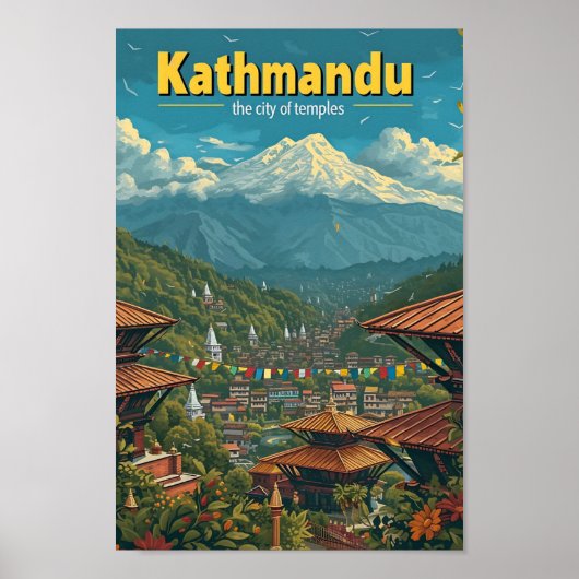 Kathmandu Nepal Vintag Art Travel Illustration Poster (Vorne)