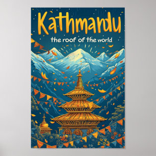 Kathmandu Nepal Vintag Art Travel Illustration Poster