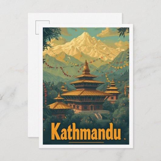 Kathmandu Nepal Vintag Art Travel Illustration Postkarte (Vorne/Hinten)