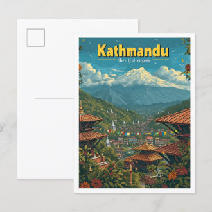 Kathmandu Nepal Vintag Art Travel Illustration Postkarte