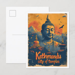 Kathmandu Nepal Vintag Art Travel Illustration Postkarte