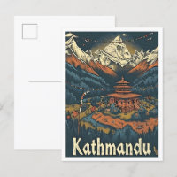 Kathmandu Nepal Vintag Art Travel Illustration