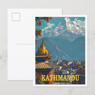 Kathmandu Nepal Vintag Art Travel Illustration Postkarte