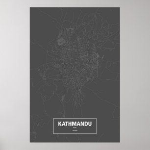 Kathmandu, Nepal (weiß auf Schwarzem) Poster