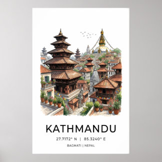Kathmandu-Wandkunst-Tusche-Linienzeichnung - Pagod Poster