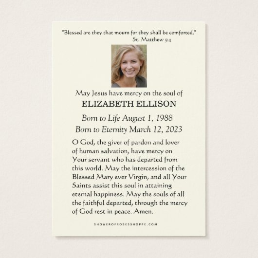 Katholische Auferstehung Beerdigungskarte (Rückseite)