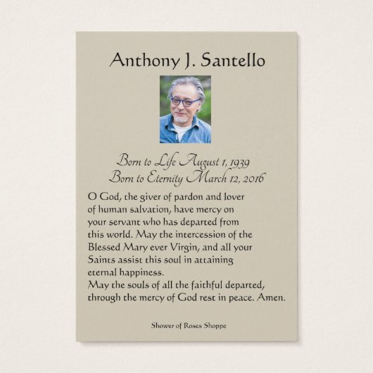 Katholische Beerdigung Gedenkgebet Heilige Karte (Rückseite)