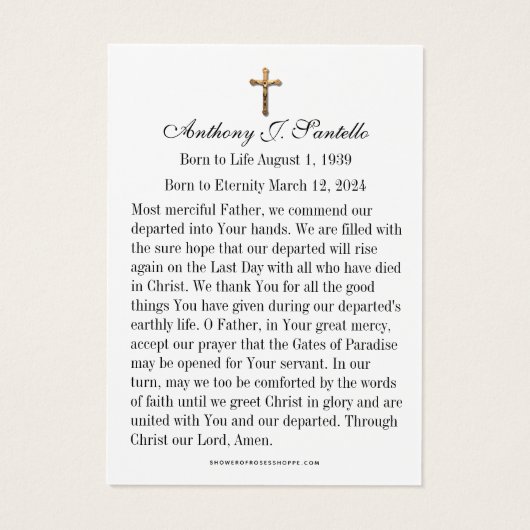 Katholische Beerdigung Gedenkgebet Heilige Karte (Rückseite)